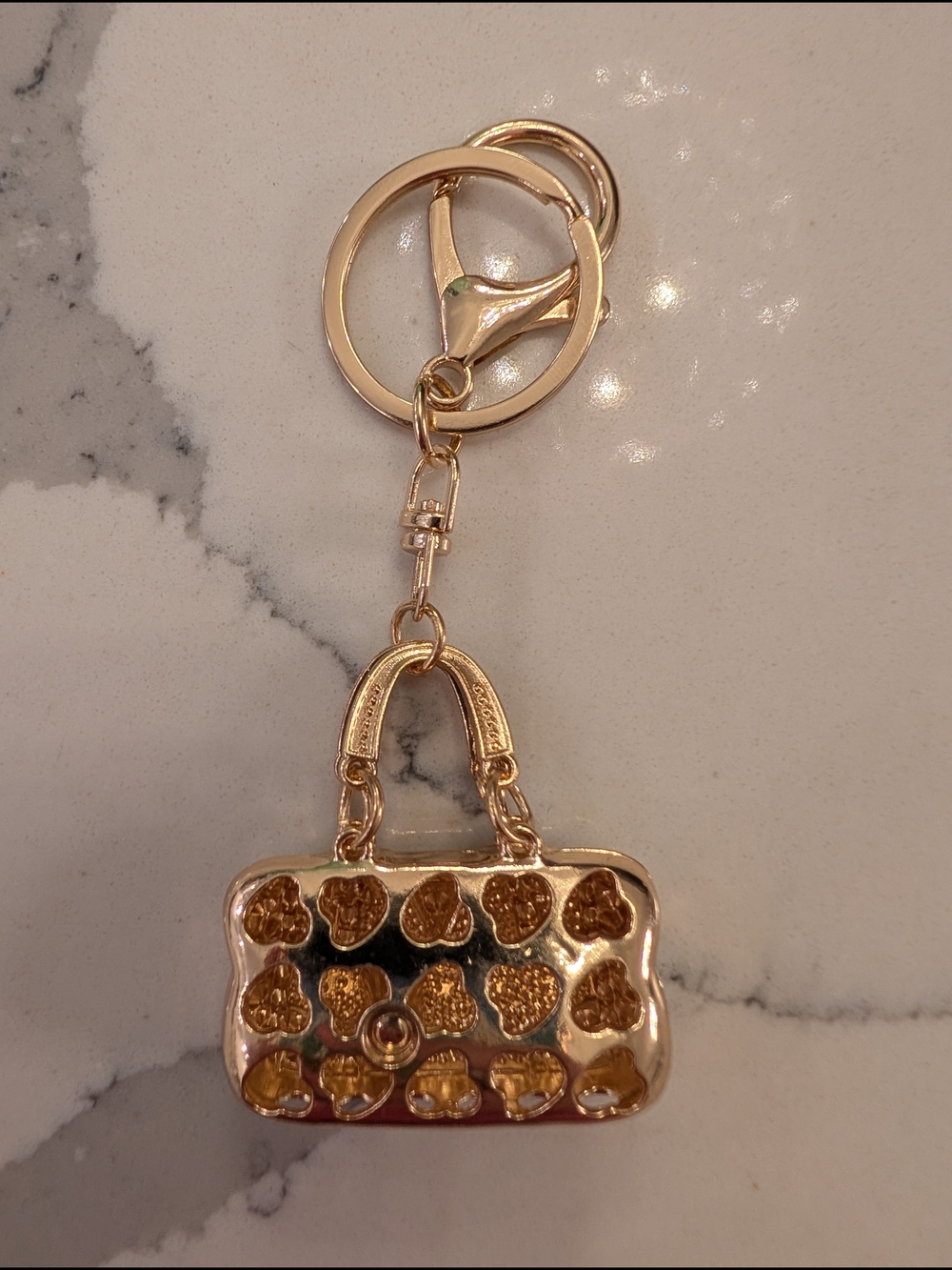 Gold and Cream Rhinestone Handbag Keychain/Bag Charm - Picture 2 of 4